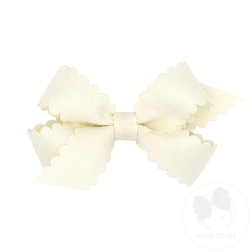 Mini Grosgrain Hair Bow with Scalloped Edge