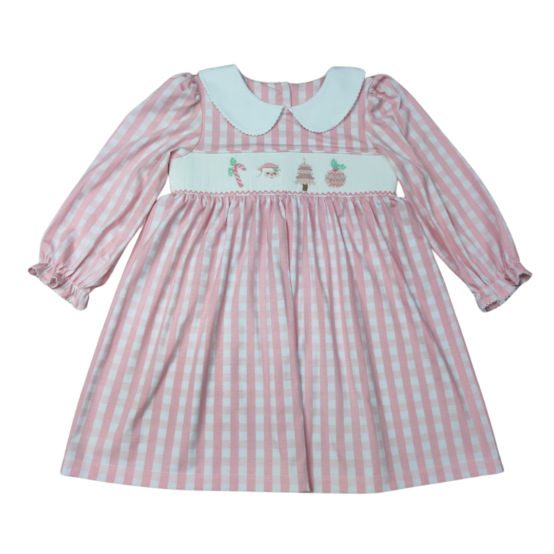 Pink Christmas Smocked Collared Dress