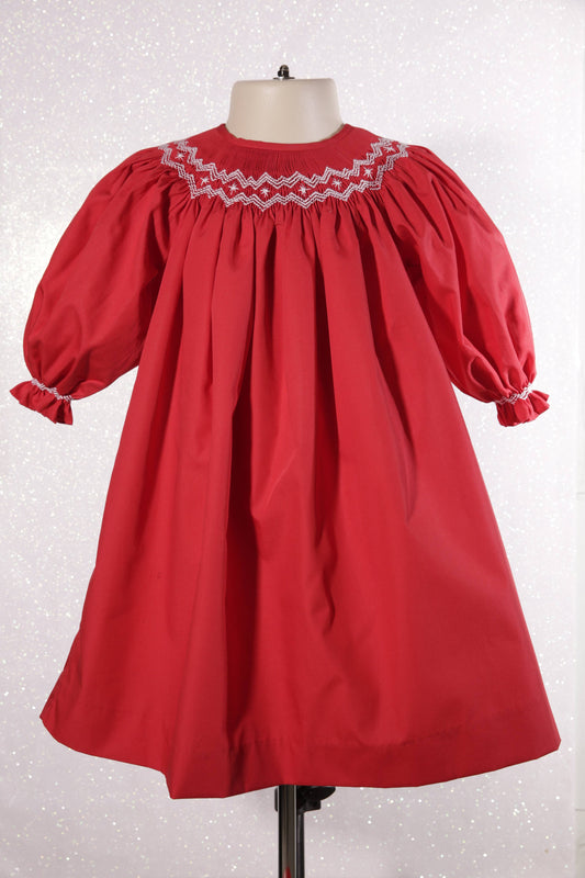 Red Geometric Smocked Dress