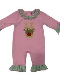 Reindeer girls pink romper