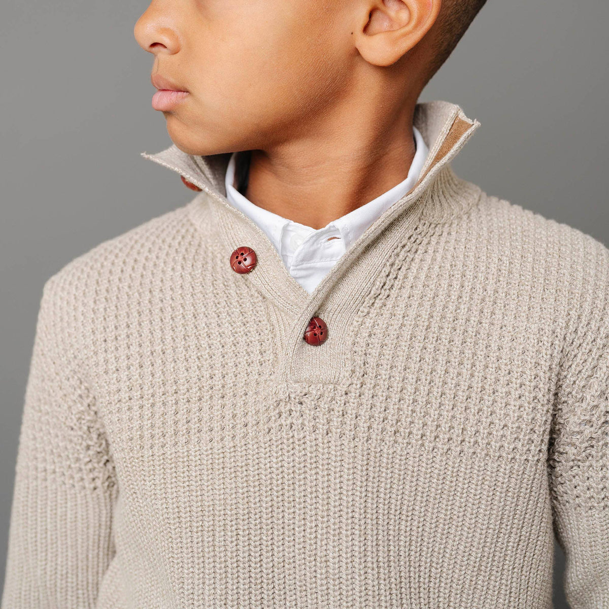Mix Stitch Mock Neck Sweater with Elbow Patches - Baby