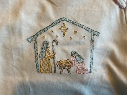 All white Jesus gown with blue
