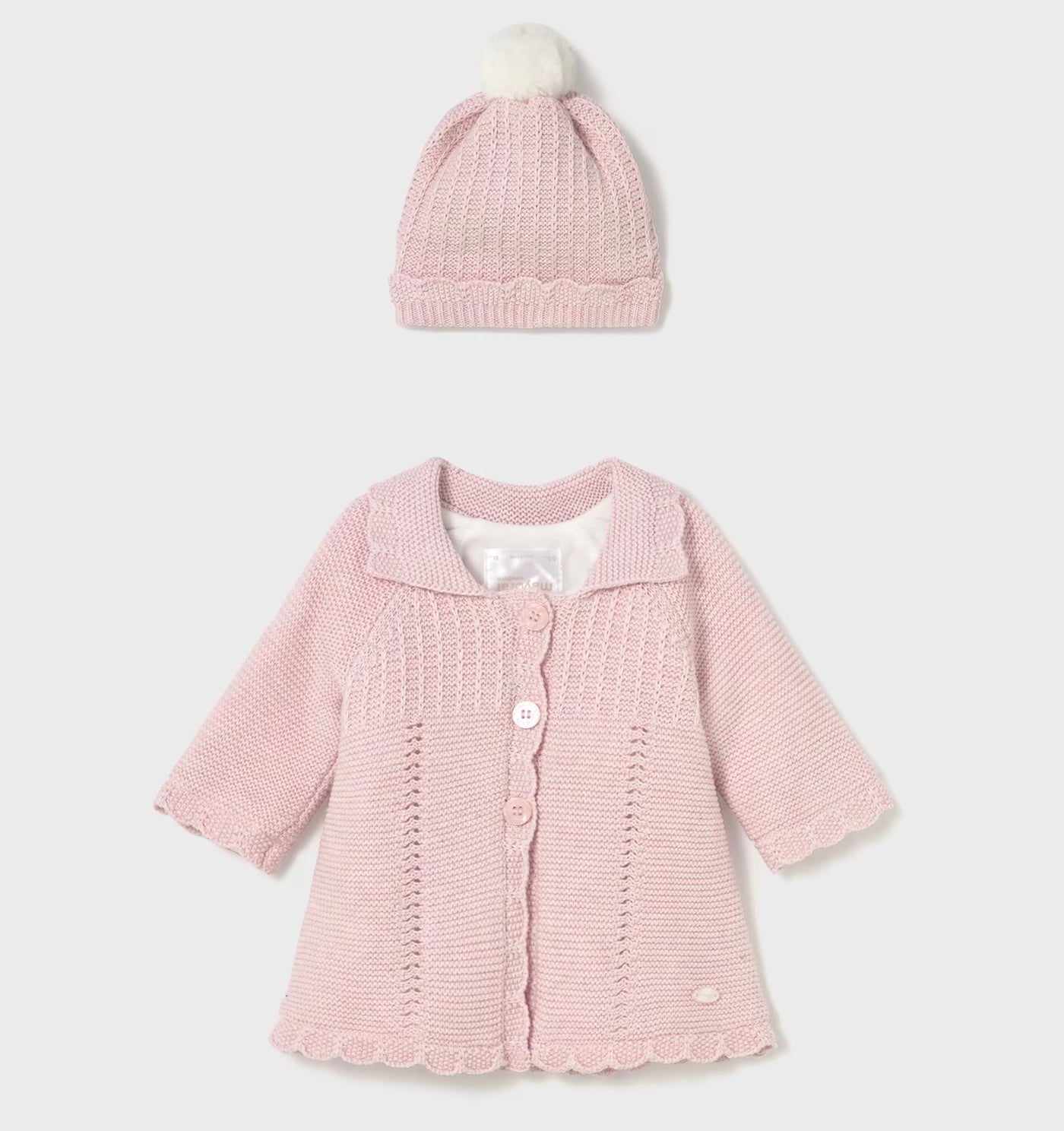 Pink Knit Coat W| Hat