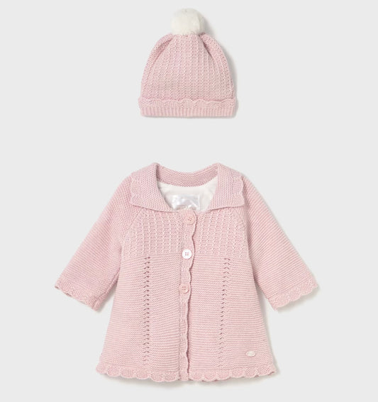 Pink Knit Coat W| Hat