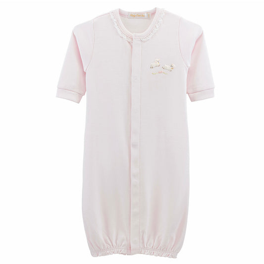 Baby lambs pink gown with white lace trim