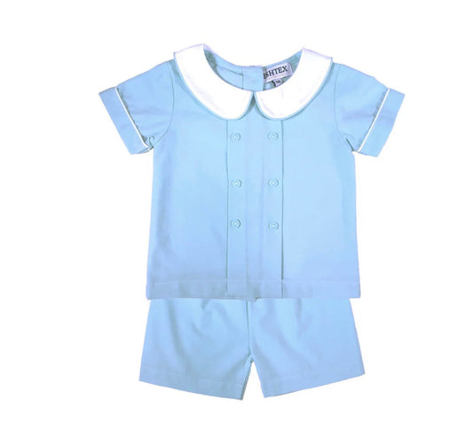 Blue poplin boys short set