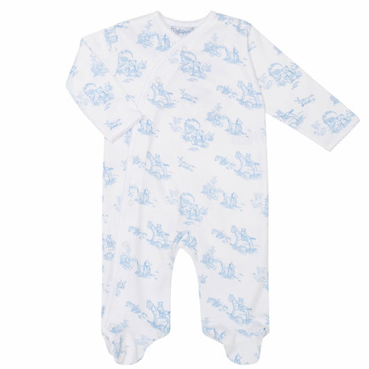 Blue toile crossover footie
