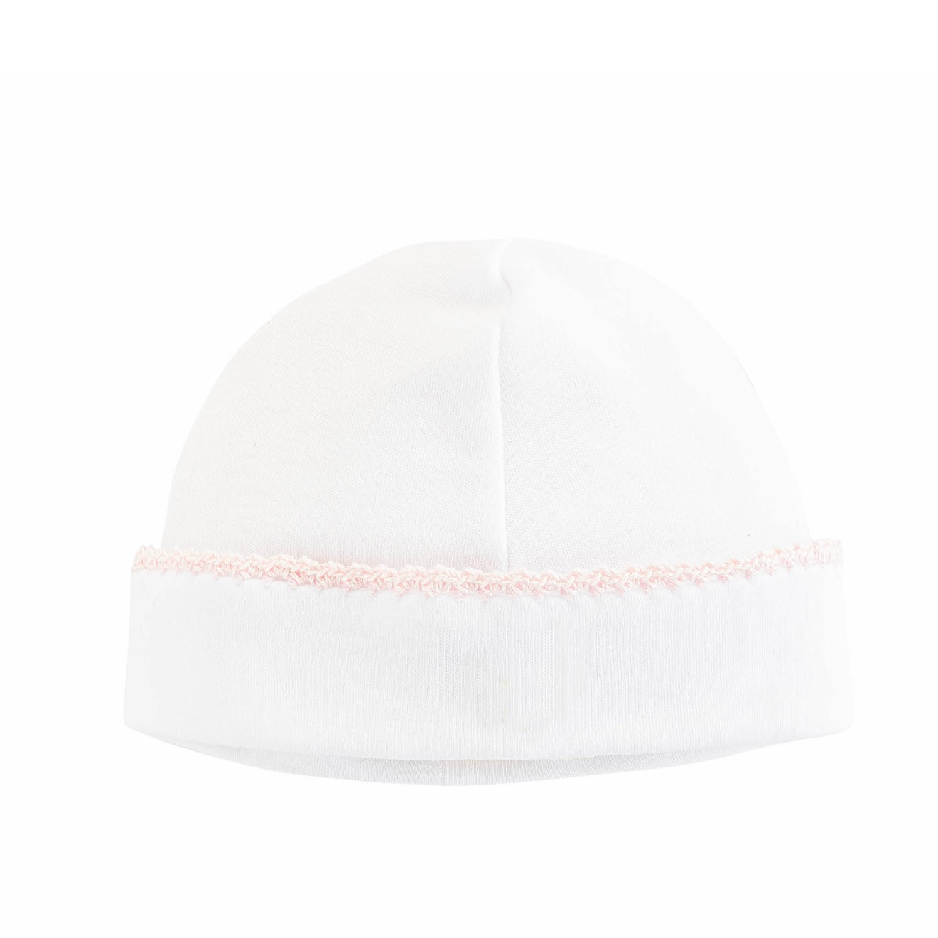 Hat with pink crochet trim