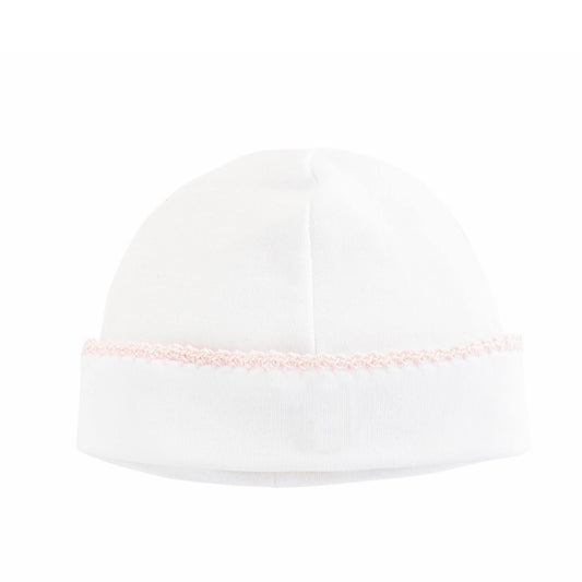 Hat with pink crochet trim