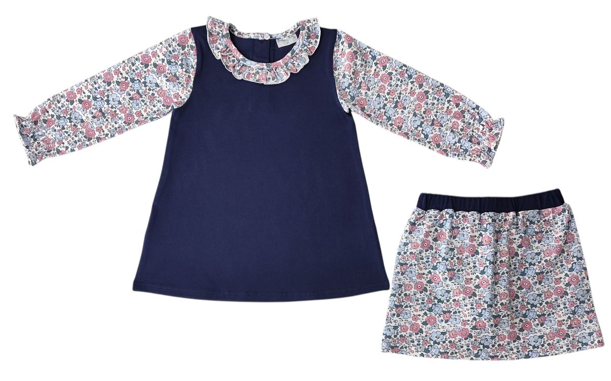 Navy Floral Skort Set