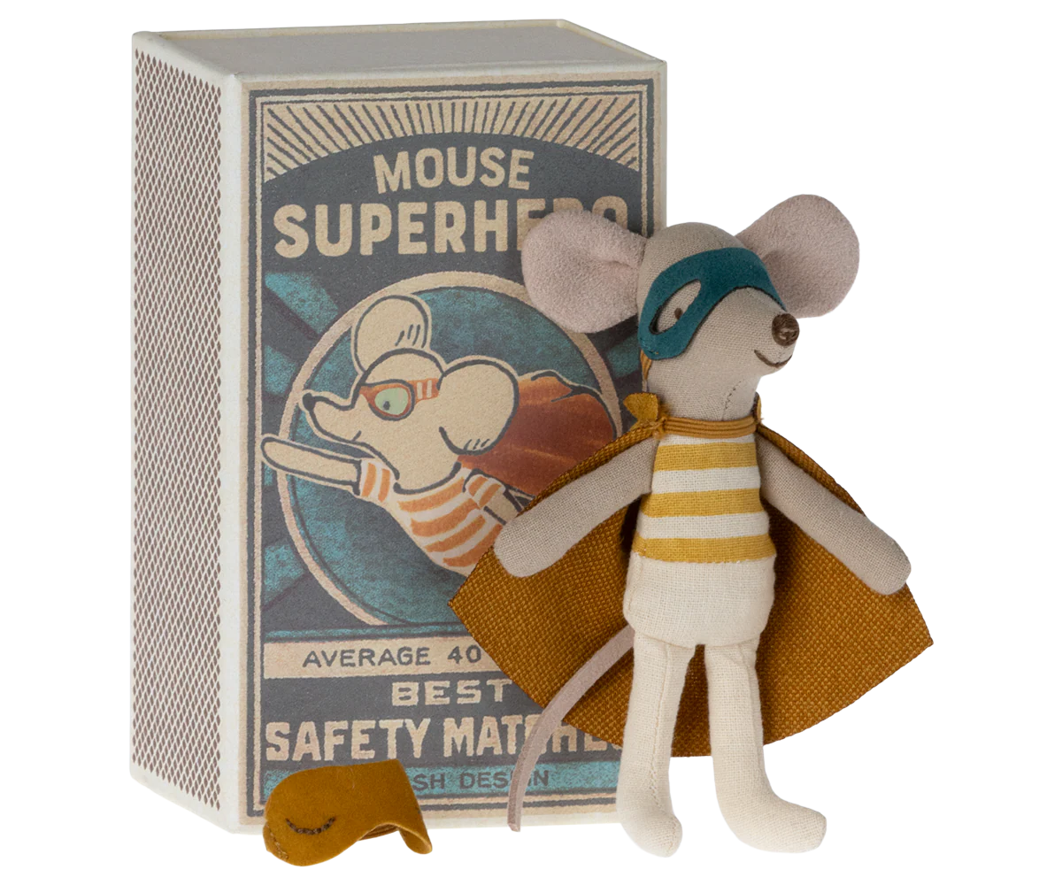 Superhero little brother in matchbox