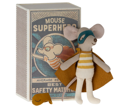 Superhero little brother in matchbox