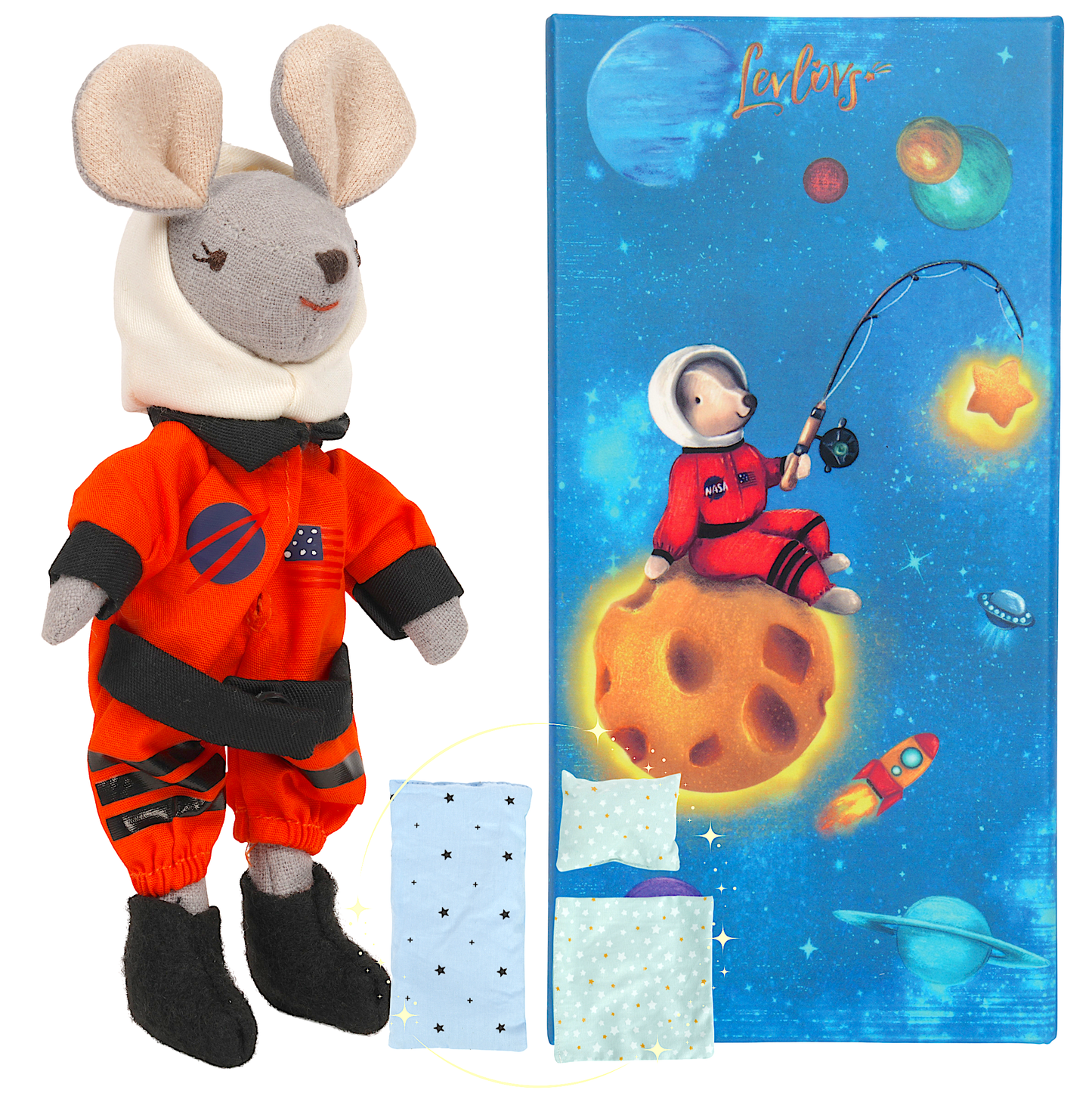 Astronaut Mouse in a Box with the bedding Orange