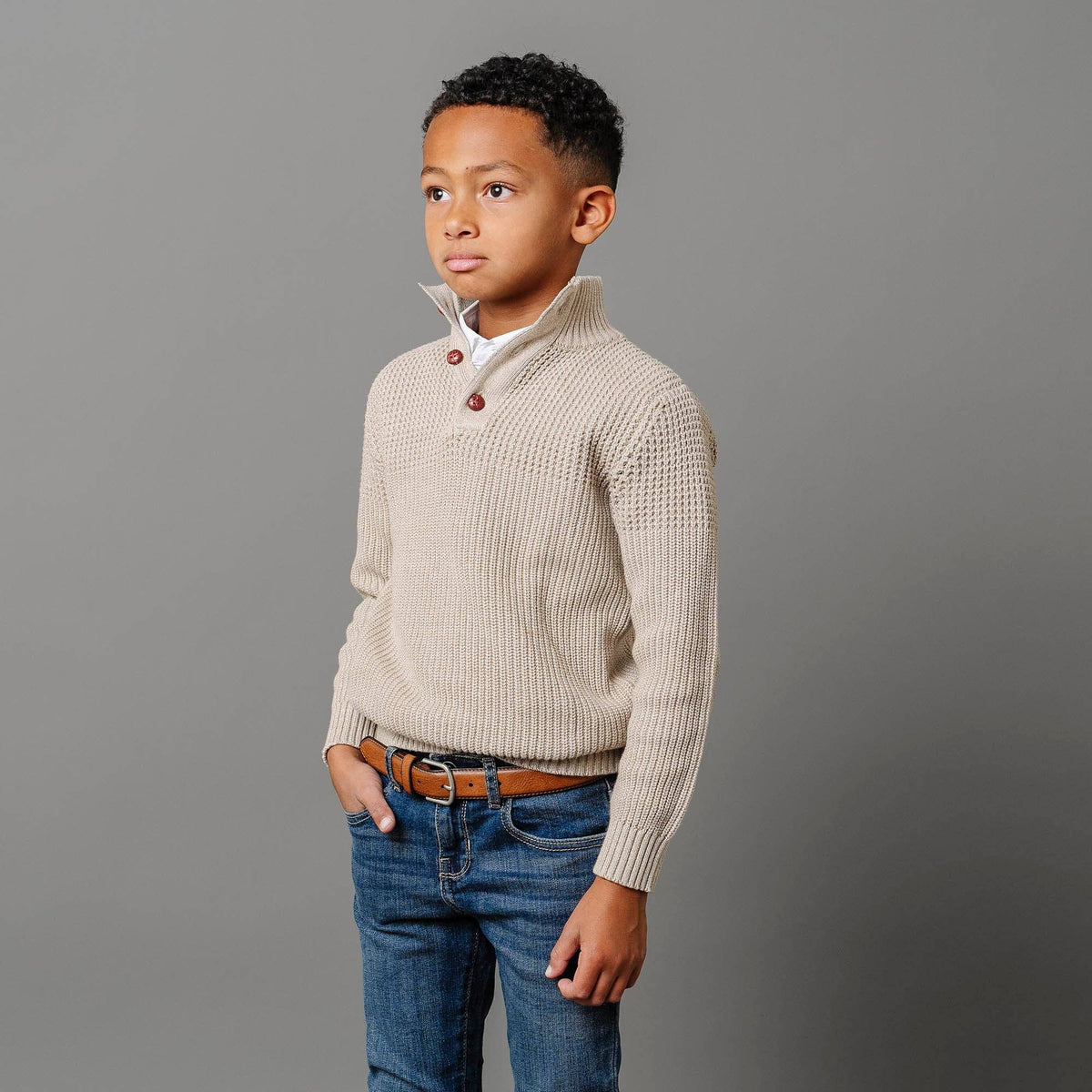 Mix Stitch Mock Neck Sweater with Elbow Patches - Baby