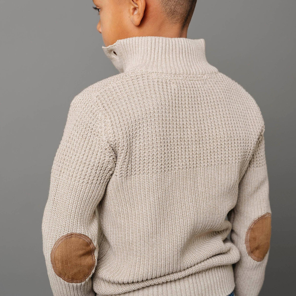 Mix Stitch Mock Neck Sweater with Elbow Patches - Baby