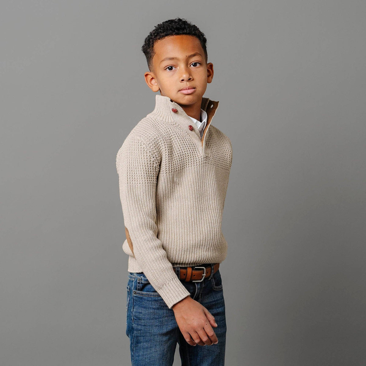 Mix Stitch Mock Neck Sweater with Elbow Patches - Baby